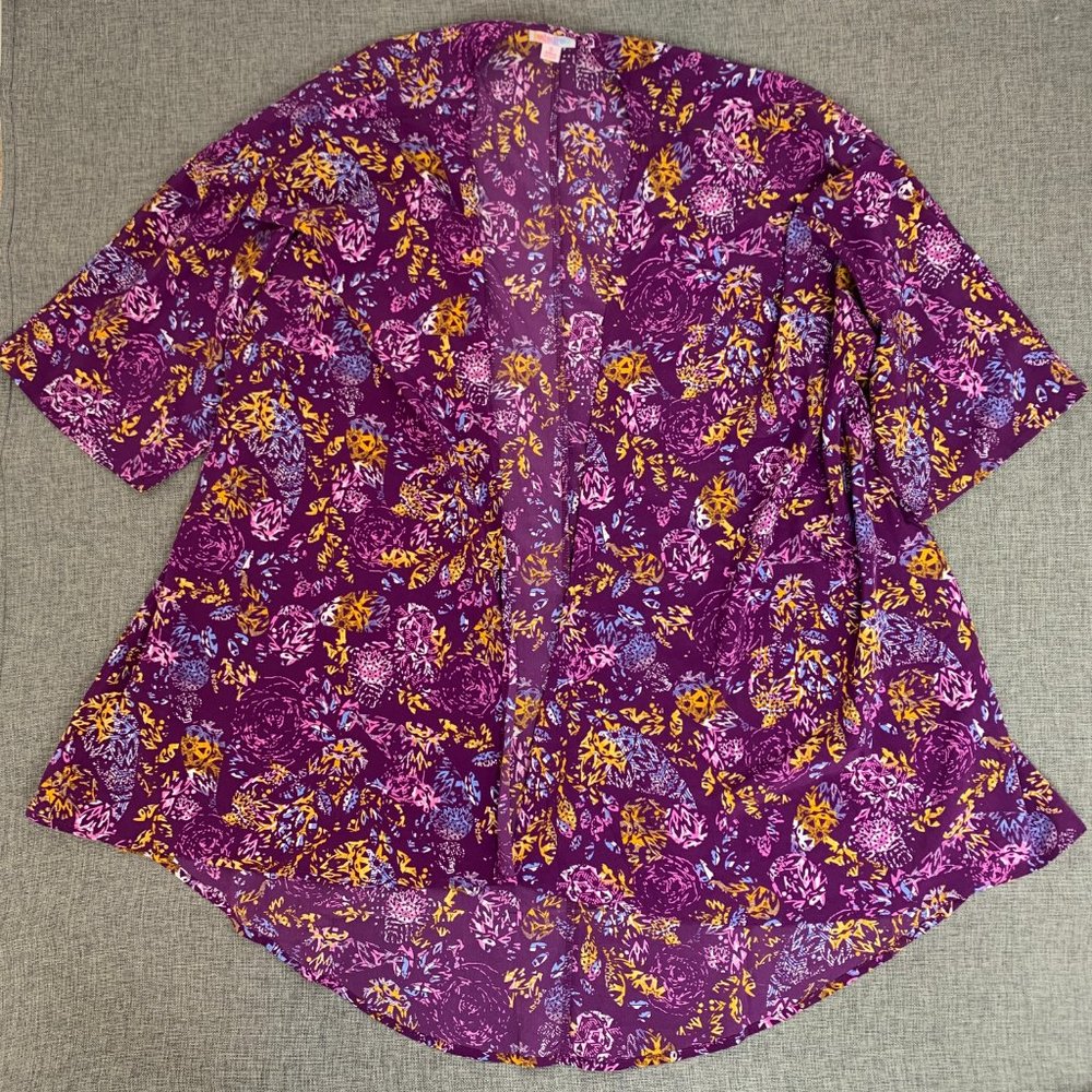 LuLaRoe Kimono Open Cardigan Simply‎ Comfortable Small Floral Purple Yellow Pink